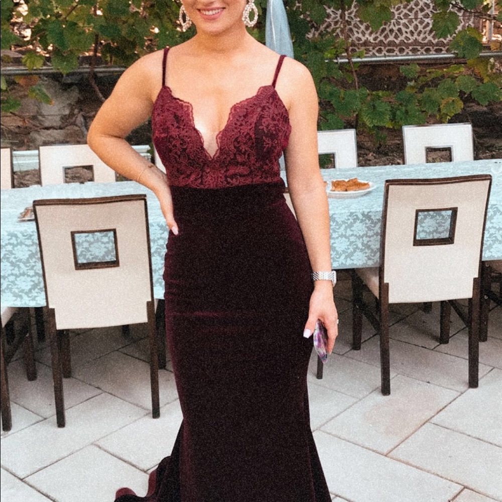 Jessica Angel burgundy velvet dress